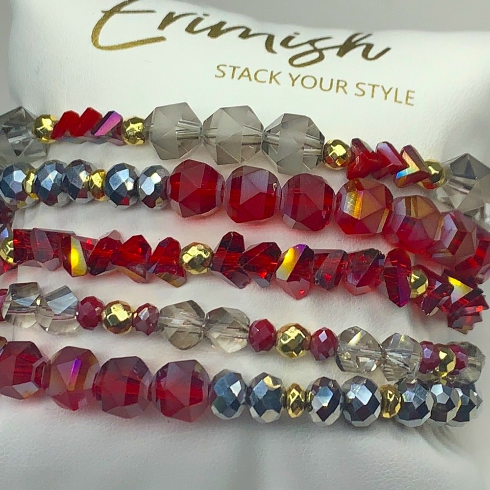Euc Erimish Garnet Crush Stack 5 Stretch Bracelet… - image 1